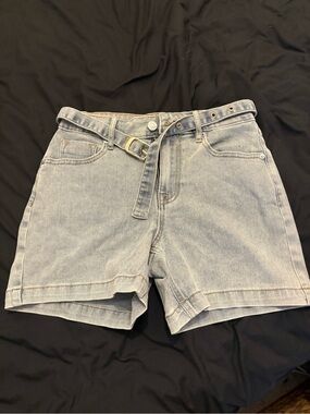 Vigoss Light Wash Denim High-Rise Shorts with Belt